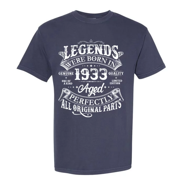 Vintage Scroll Legends Were Born In 1933 Aged Perfectly 90th Birthday Garment-Dyed Heavyweight T-Shirt