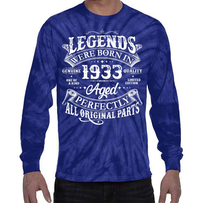 Vintage Scroll Legends Were Born In 1933 Aged Perfectly 90th Birthday Tie-Dye Long Sleeve Shirt