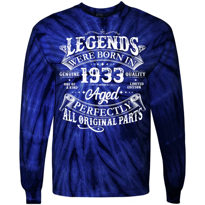 Vintage Scroll Legends Were Born In 1933 Aged Perfectly 90th Birthday Tie-Dye Long Sleeve Shirt