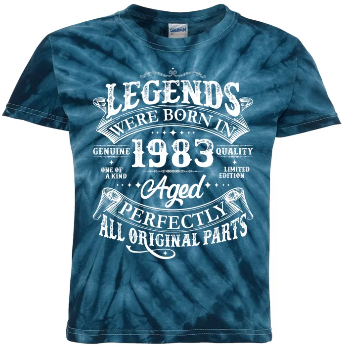 Vintage Scroll Legends Were Born In 1983 Aged Perfectly 40th Birthday Kids Tie-Dye T-Shirt