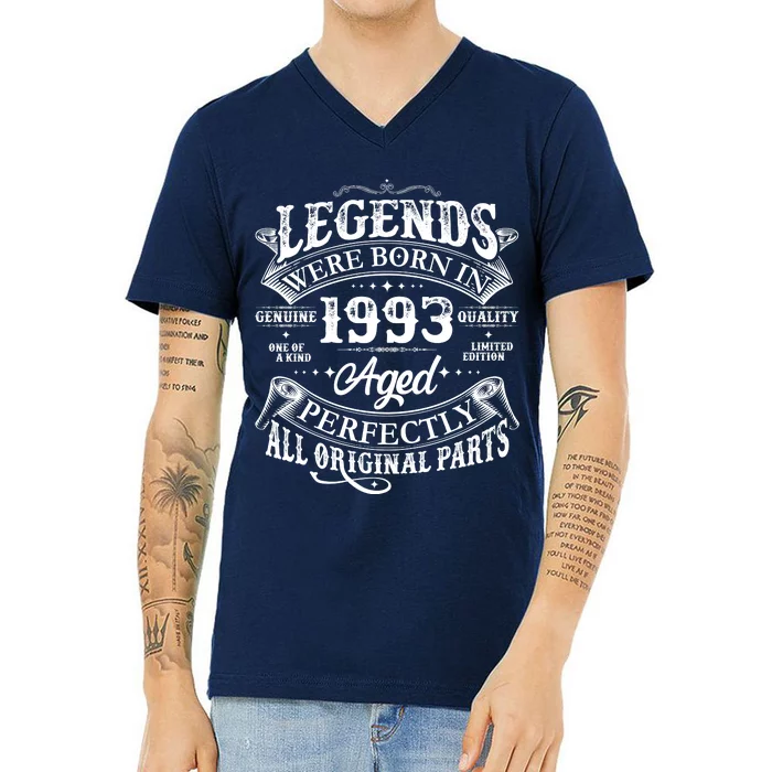 Vintage Scroll Legends Were Born In 1993 Aged Perfectly 30th Birthday V-Neck T-Shirt