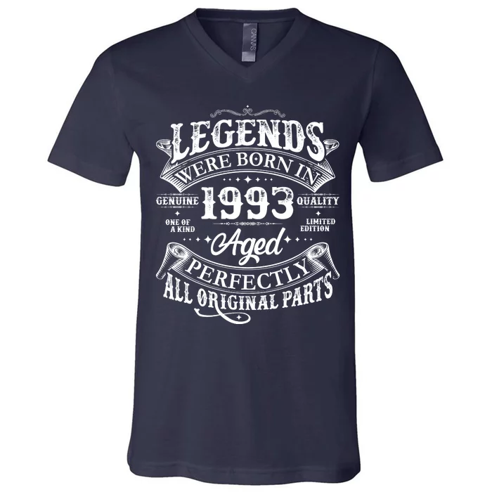 Vintage Scroll Legends Were Born In 1993 Aged Perfectly 30th Birthday V-Neck T-Shirt