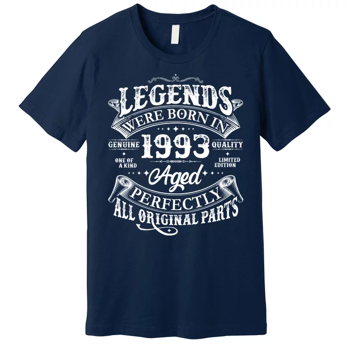 Vintage Scroll Legends Were Born In 1993 Aged Perfectly 30th Birthday Premium T-Shirt