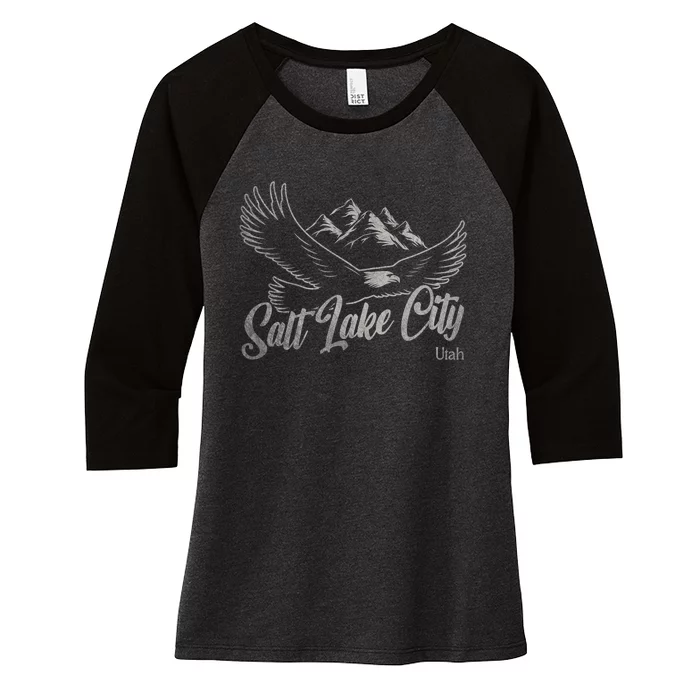 Vintage Salt Lake City Utah Mountains Hiking Outdoors Women's Tri-Blend 3/4-Sleeve Raglan Shirt