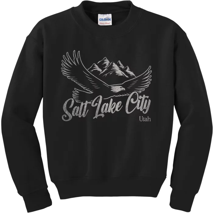 Vintage Salt Lake City Utah Mountains Hiking Outdoors Kids Sweatshirt