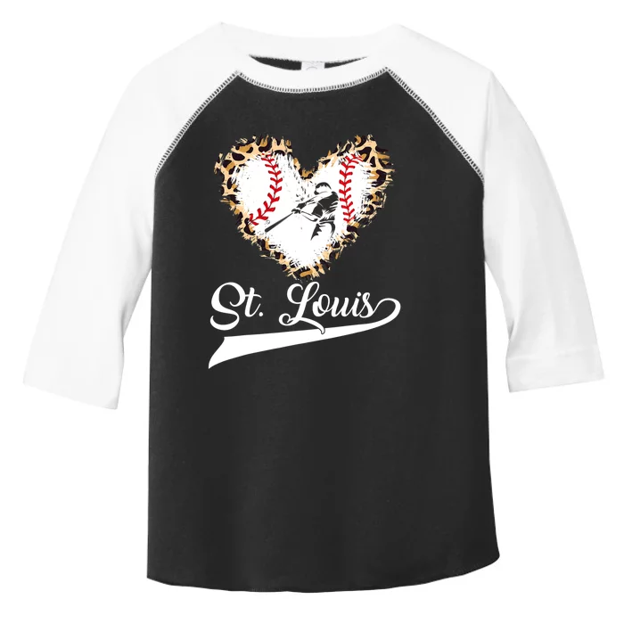 Vintage St Louis Baseball Leopard Heart Baseball Fans Women Toddler Fine Jersey T-Shirt