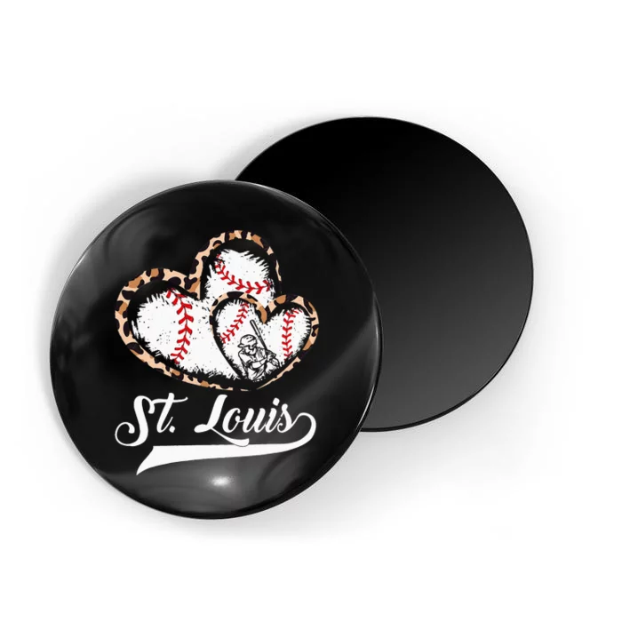 Vintage St Louis Baseball Leopard Heart Baseball Fans Magnet