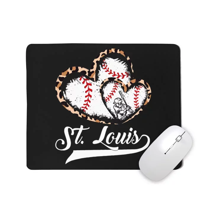 Vintage St Louis Baseball Leopard Heart Baseball Fans Mousepad