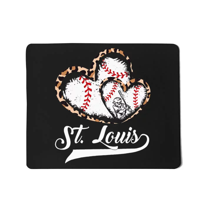 Vintage St Louis Baseball Leopard Heart Baseball Fans Mousepad