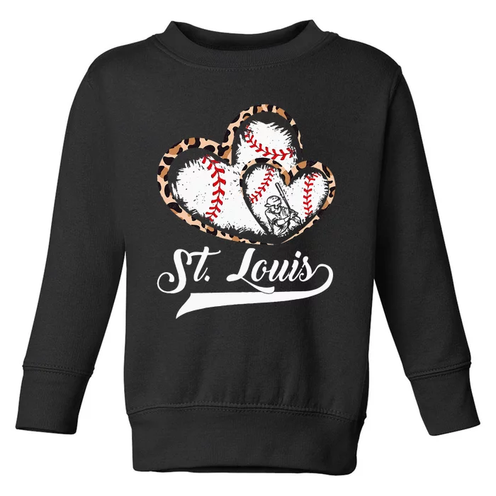 Vintage St Louis Baseball Leopard Heart Baseball Fans Toddler Sweatshirt