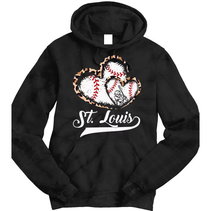 Vintage St Louis Baseball Leopard Heart Baseball Fans Tie Dye Hoodie