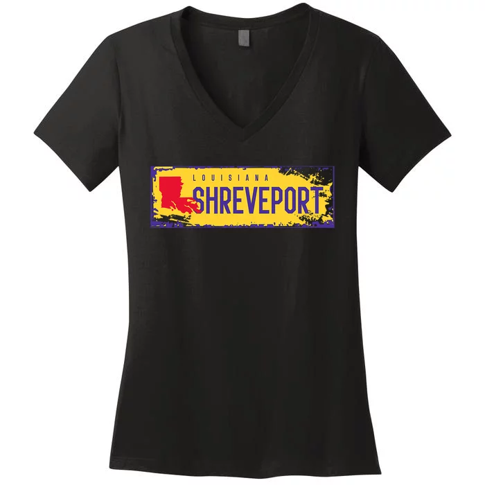 Vintage Sign Louisiana Map Shreveport Hometown Pride Women's V-Neck T-Shirt