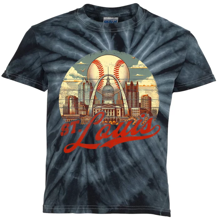 Vintage St. Louis Skyline Game Day Retro Baseball Kids Tie-Dye T-Shirt