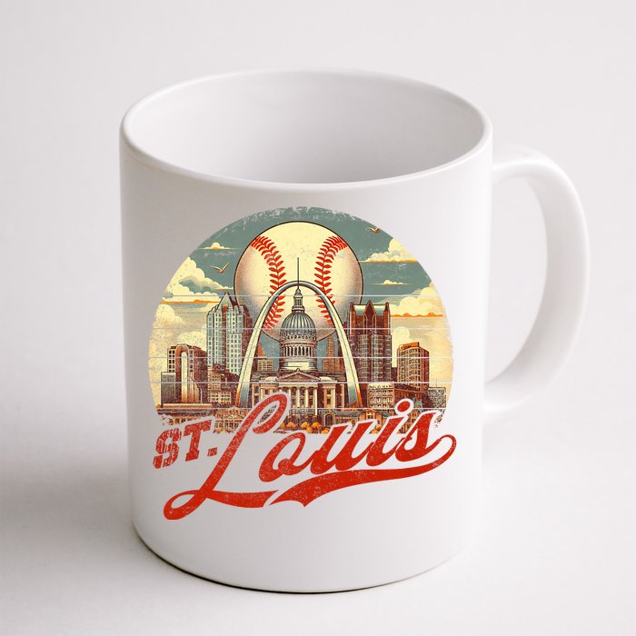 Vintage St. Louis Skyline Game Day Retro Baseball Front & Back Coffee Mug