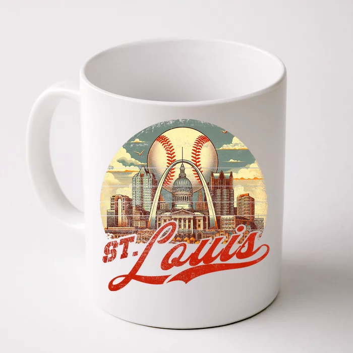 Vintage St. Louis Skyline Game Day Retro Baseball Front & Back Coffee Mug