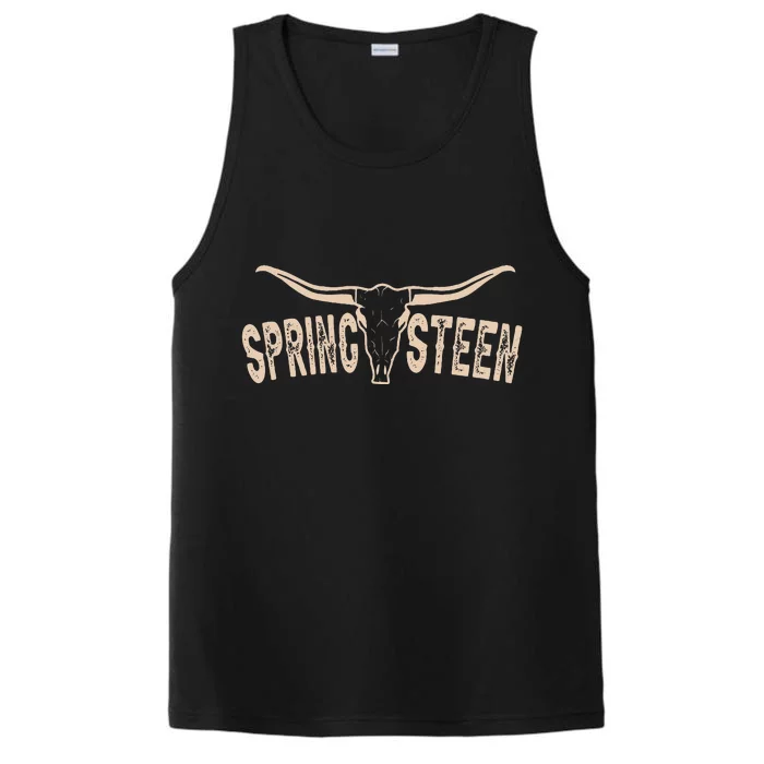 Vintage Springsteen Last Name Proud Retro Bullskull Performance Tank