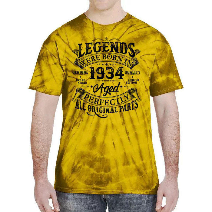 Vintage Scroll Legends Were Born In 1934 Aged Perfectly 90th Birthday Tie-Dye T-Shirt