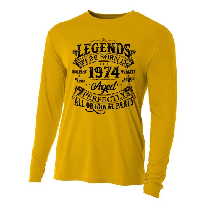 Vintage Scroll Legends Were Born In 1974 Aged Perfectly 50th Birthday Cooling Performance Long Sleeve Crew