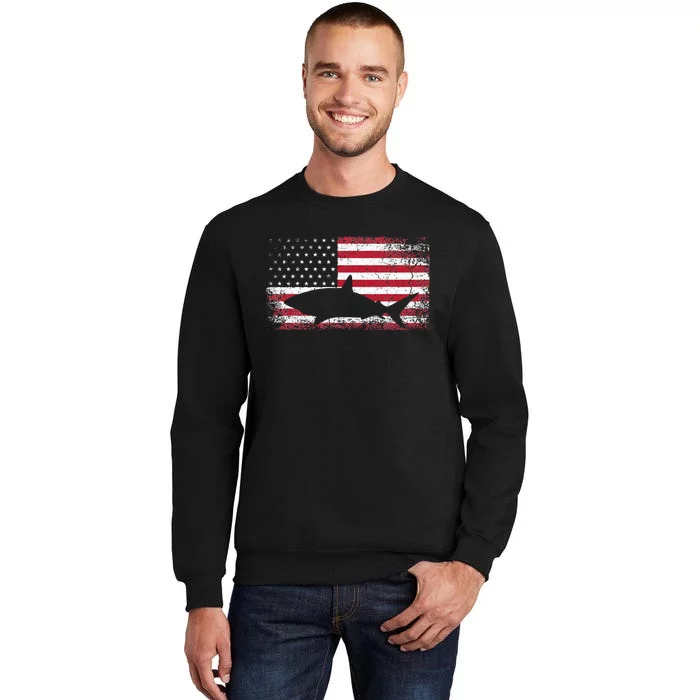 Vintage Shark Lover Fishing Diving July 4th American Flag Sweatshirt