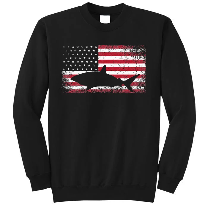 Vintage Shark Lover Fishing Diving July 4th American Flag Sweatshirt