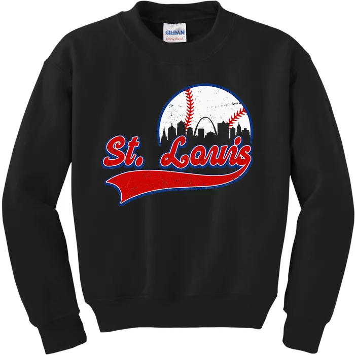 Vintage St. Louis City Downtown Skylines Baseball Fans Lover Kids Sweatshirt