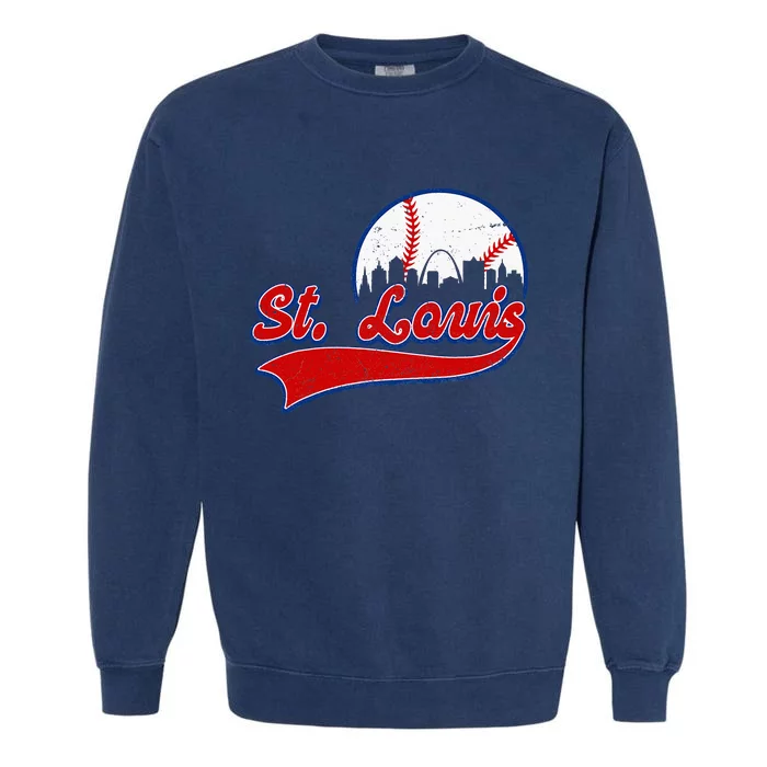 Vintage St. Louis City Downtown Skylines Baseball Fans Lover Garment-Dyed Sweatshirt