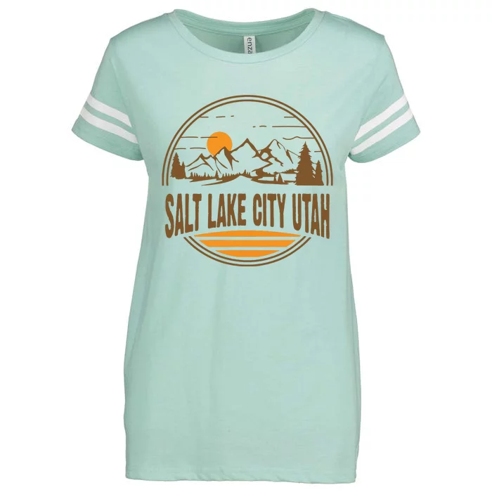 Vintage Salt Lake City Utah Mountain Hiking Souvenir Print Enza Ladies Jersey Football T-Shirt