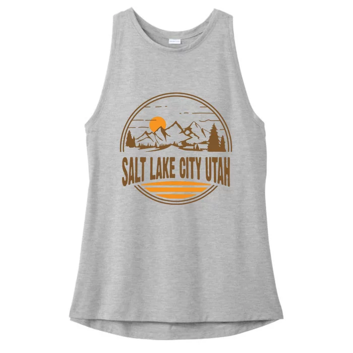 Vintage Salt Lake City Utah Mountain Hiking Souvenir Print Ladies Tri-Blend Wicking Tank