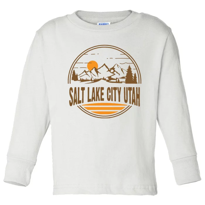 Vintage Salt Lake City Utah Mountain Hiking Souvenir Print Toddler Long Sleeve Shirt