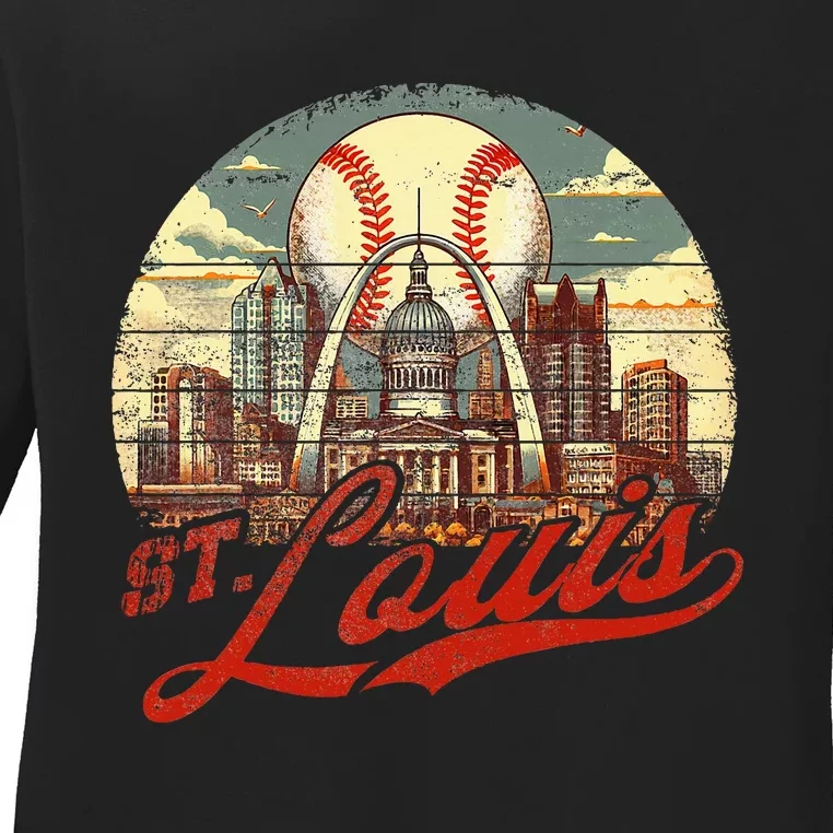 Vintage St. Louis Skyline Baseball Ladies Long Sleeve Shirt