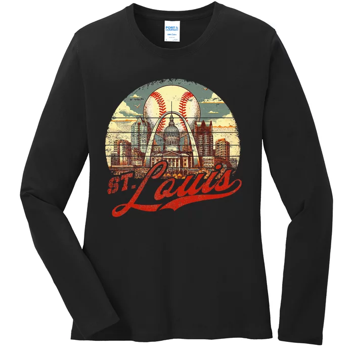 Vintage St. Louis Skyline Baseball Ladies Long Sleeve Shirt