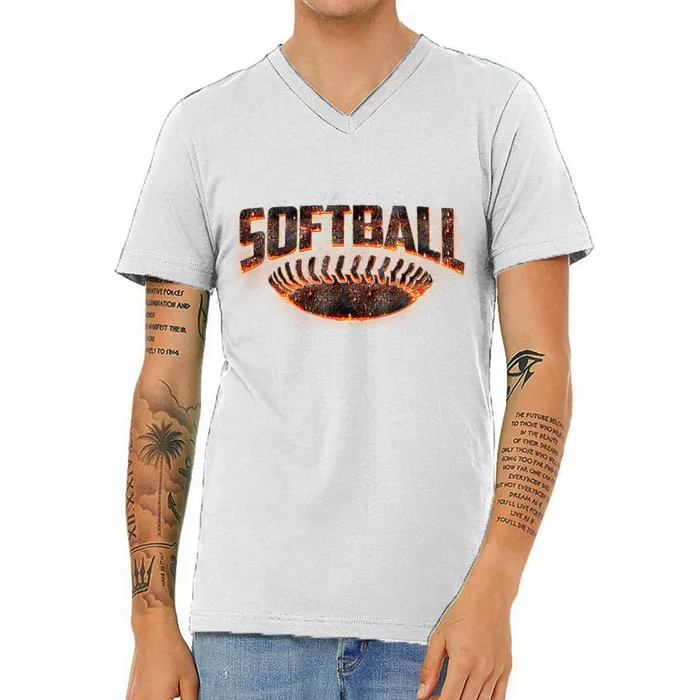 Vintage Softball Logo V-Neck T-Shirt