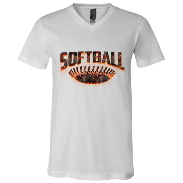 Vintage Softball Logo V-Neck T-Shirt