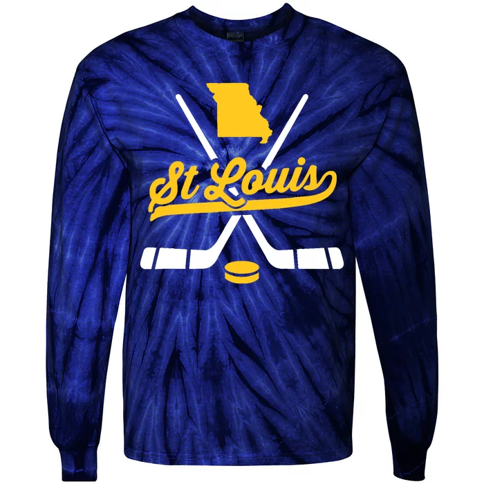 Vintage St. Louis Ice Hockey Sticks Sports Team Fan Gift Tie-Dye Long Sleeve Shirt