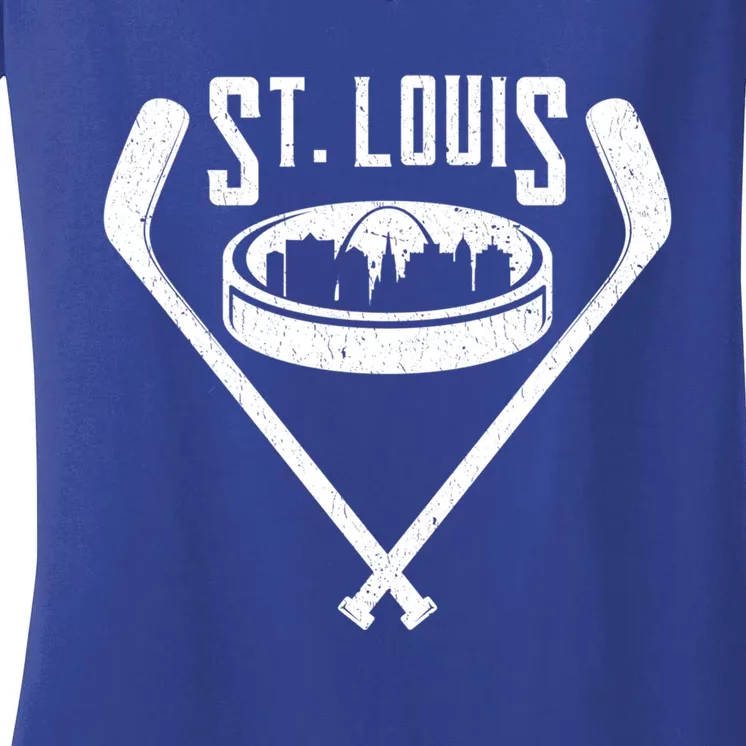 Vintage St Louis Missouri Skyline Style Hockey Retro Gift Women's V-Neck T-Shirt