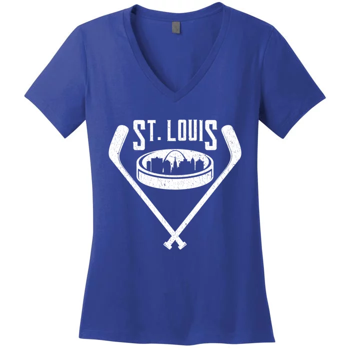 Vintage St Louis Missouri Skyline Style Hockey Retro Gift Women's V-Neck T-Shirt