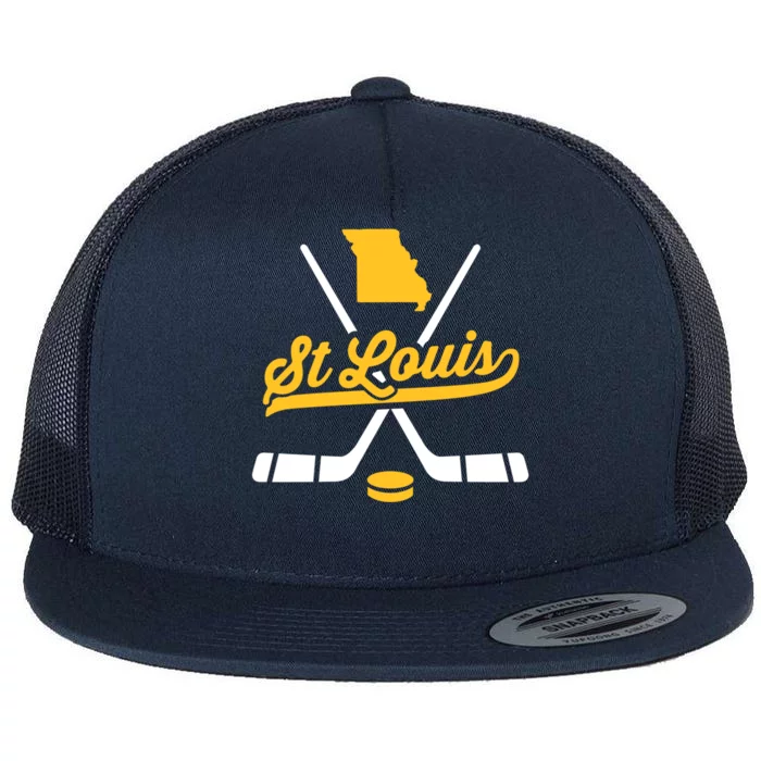 Vintage St Louis Ice Hockey Sticks Sports Team Fan Gift Flat Bill Trucker Hat