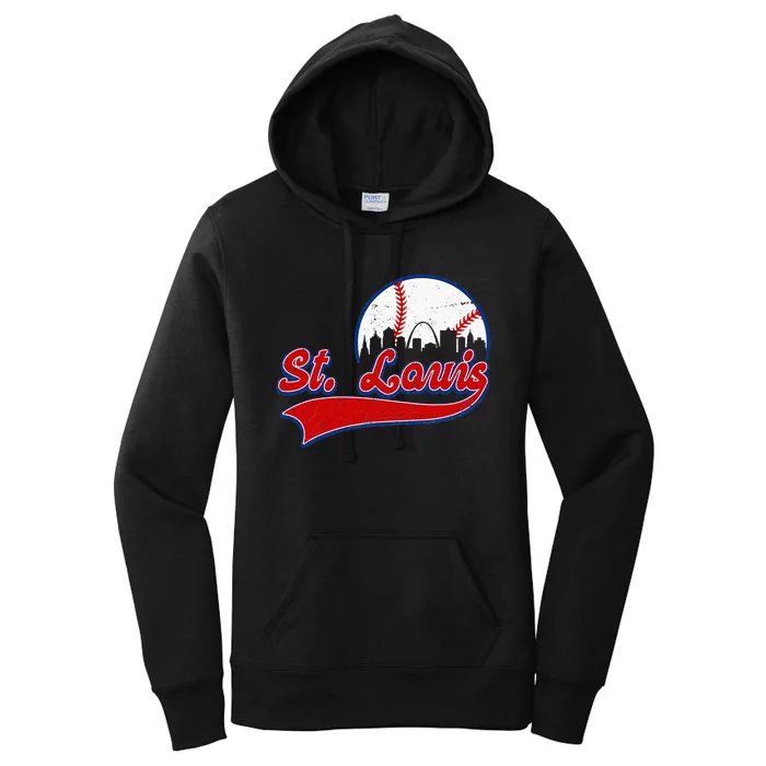 Vintage St. Louis City Downtown Skylines Baseball Fans Lover Women's Pullover Hoodie