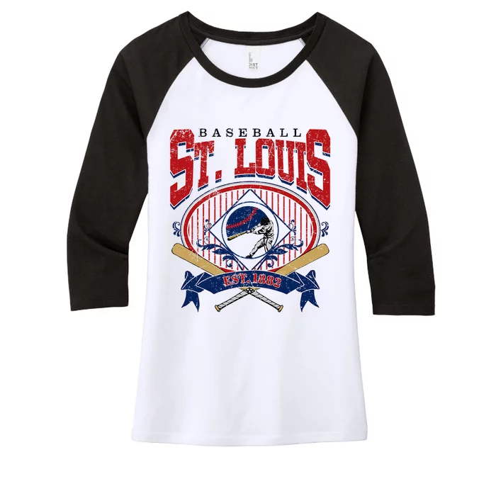 Vintage St Louis Baseball  Baseball Love Women's Tri-Blend 3/4-Sleeve Raglan Shirt