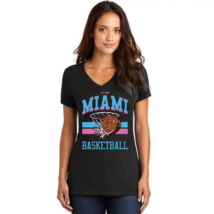 Varsity Style Miami Vice Basketball Women's V-Neck T-Shirt