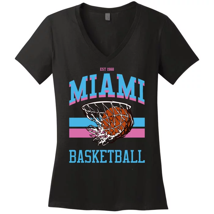 Varsity Style Miami Vice Basketball Women's V-Neck T-Shirt