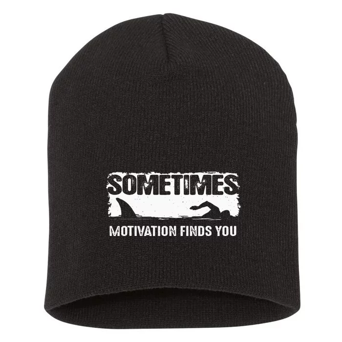 Vintage Sometimes Motivation Finds You Funny Shark Short Acrylic Beanie