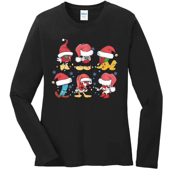 Vintage Santa Mouse And Friends Christmas Ladies Long Sleeve Shirt