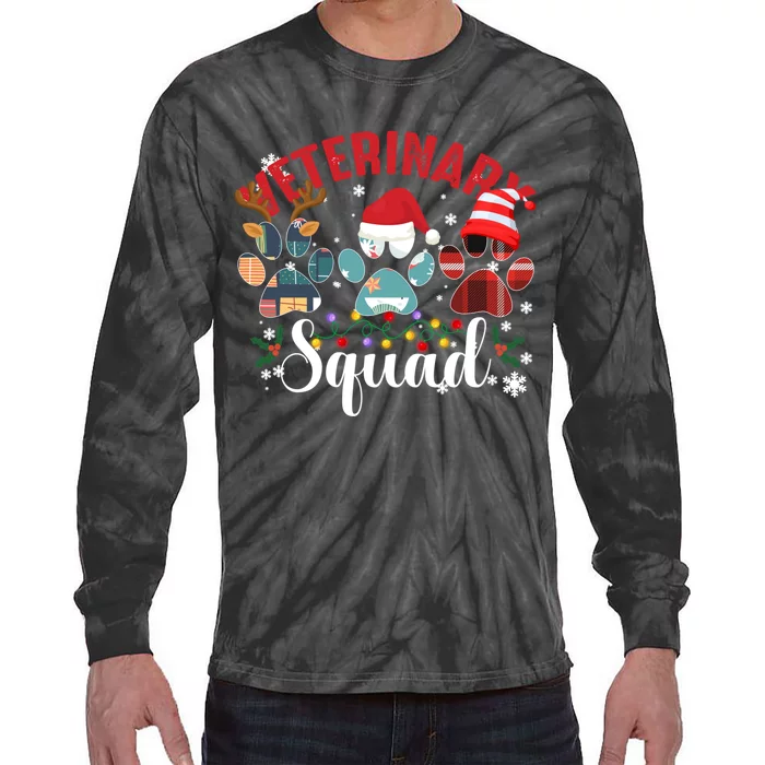 Veterinary Squad Medical Crew Christmas 2024 Paw Tie-Dye Long Sleeve Shirt