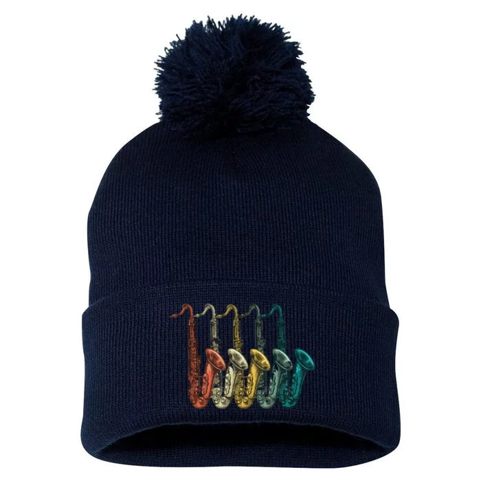 Vintage Sax Marching Band Retro Saxophone Saxophonist Pom Pom 12in Knit Beanie