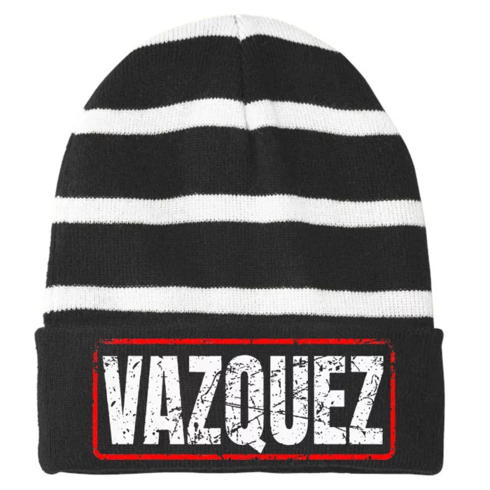 Vazquez Surname Mexican & Hispanic American Chicano Striped Beanie with Solid Band