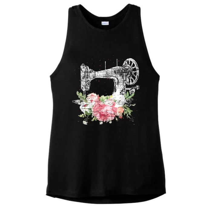 Vintage Sewing Machine Craft Quilting Sewer Flowers Sewing Ladies Tri-Blend Wicking Tank