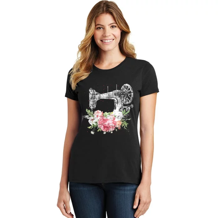 Vintage Sewing Machine Craft Quilting Sewer Flowers Sewing Women's T-Shirt