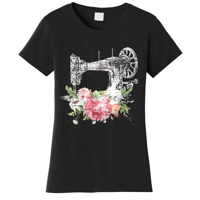 Vintage Sewing Machine Craft Quilting Sewer Flowers Sewing Women's T-Shirt