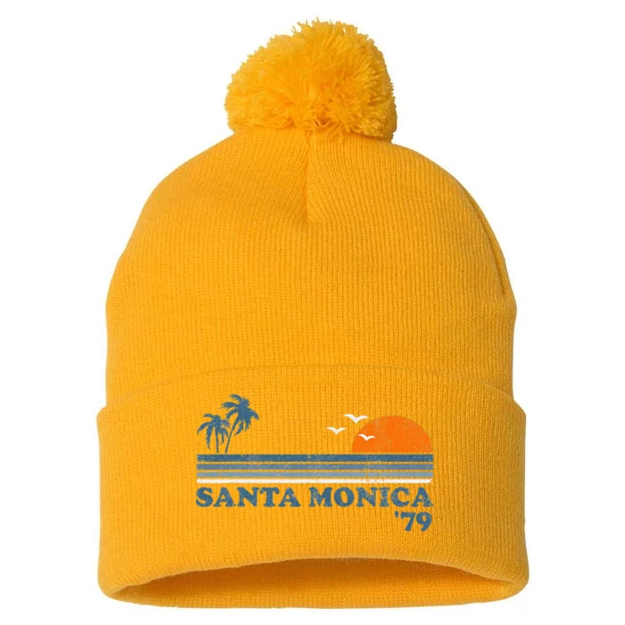 Vintage Santa Monica California Beach Retro Surf 70S Gift Pom Pom 12in Knit Beanie